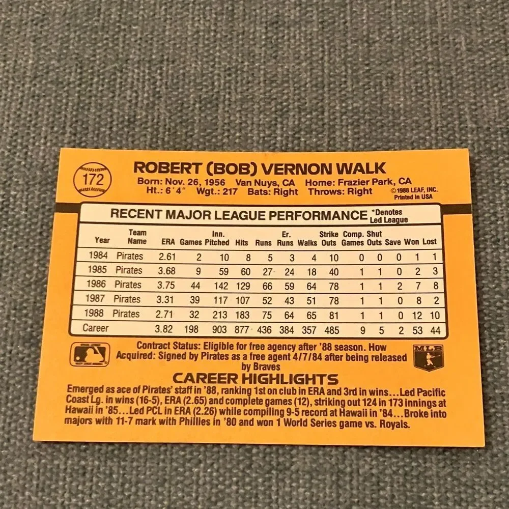 1989 Donruss Pittsburgh Pirates Baseball Card Trading Card